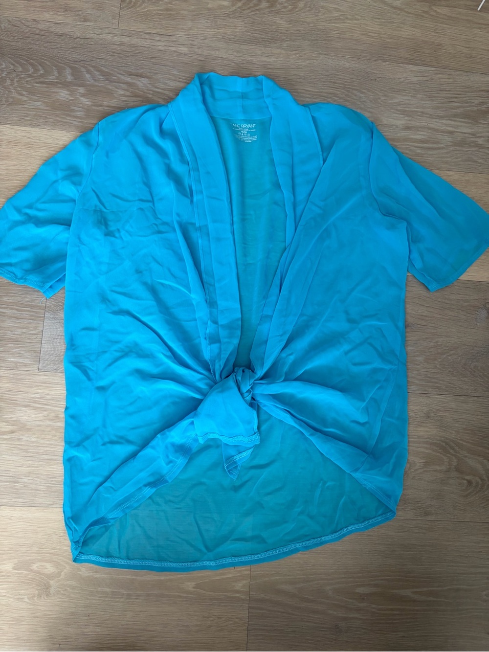 Lane Bryant Turquoise Sheer Tie Front Cardigan Top Size 18/20